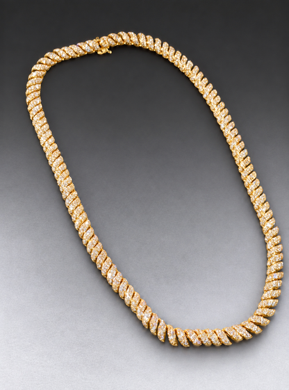 10K Gold & Natural Diamond Macaroni Link Chain