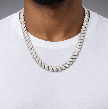 10K Gold & Natural Diamond Macaroni Link Chain