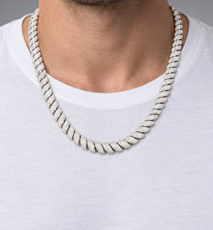 10K Gold & Natural Diamond Macaroni Link Chain