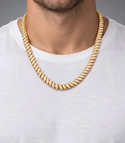 10K Gold & Natural Diamond Macaroni Link Chain