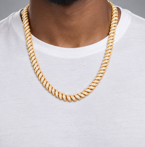 10K Gold & Natural Diamond Macaroni Link Chain
