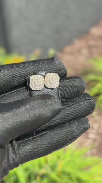 10K Gold Baguette & Round Diamond Octagon Earrings 1.04 Carats – Iced Out Hip Hop Studs