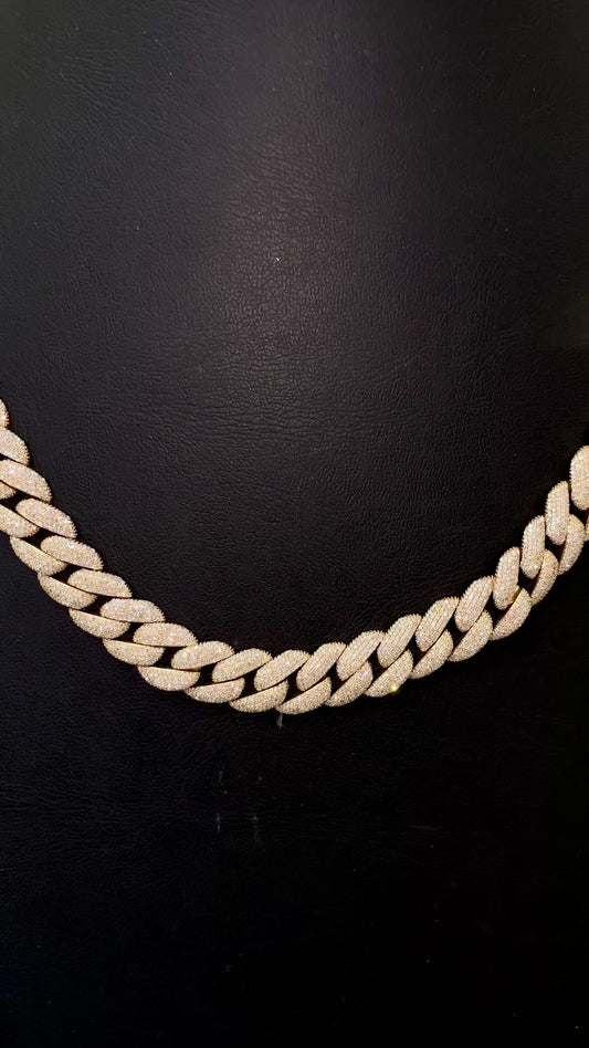 20” 12mm 17.50 Carats VS1 Diamond Cuban Link Necklace in 10K Yellow Gold