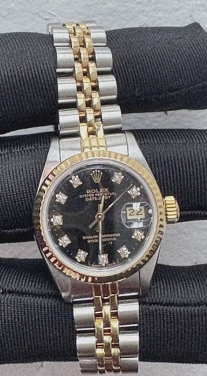 Women’s Rolex 26MM Datejust Two-Tone (Stainless Steel & 18K Yellow Gold) with a factory diamond hour-marker dial