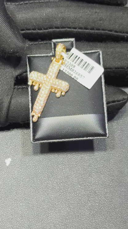 14K Yellow Gold Diamond Cross Pendant – Fully Iced