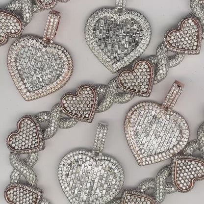 Natural Diamond & Baguette Heart Pendant