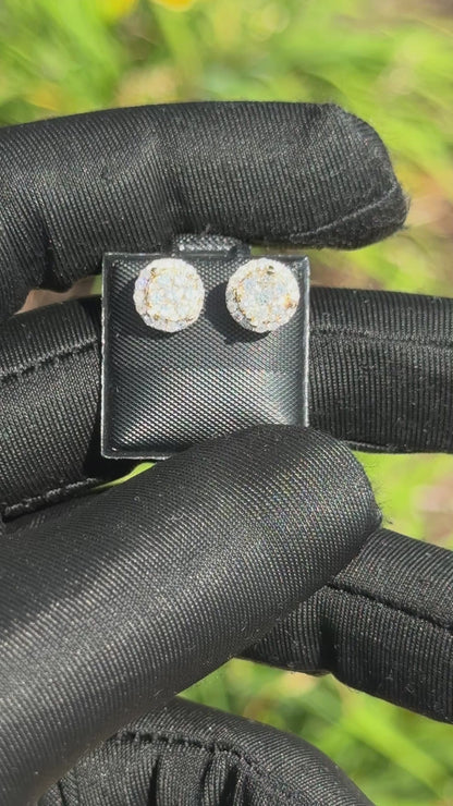 Round Cluster Diamond Halo Earrings – 10K Yellow Gold Iced Out Studs