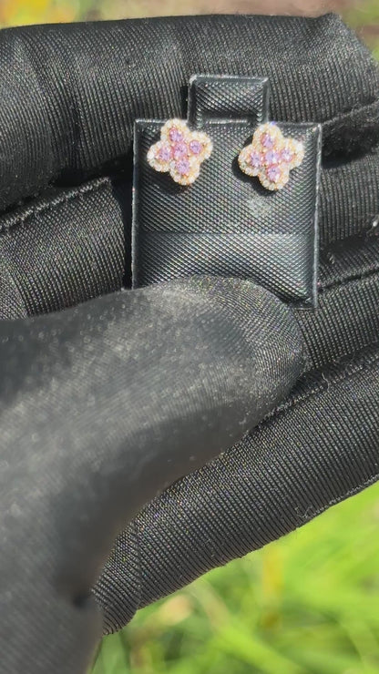 14K Yellow Gold Pink & White Diamond Flower Cluster Earrings 0.45ct – Luxury Iced Out Studs
