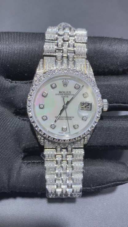 Rolex Diamond Datejust Watch – Fully Iced Bracelet & Bezel (Multiple Dial Options)