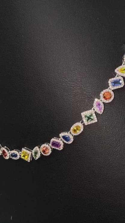 18” Luxury Unisex Multi-Gemstone Diamond Necklace in 14K Solid Gold